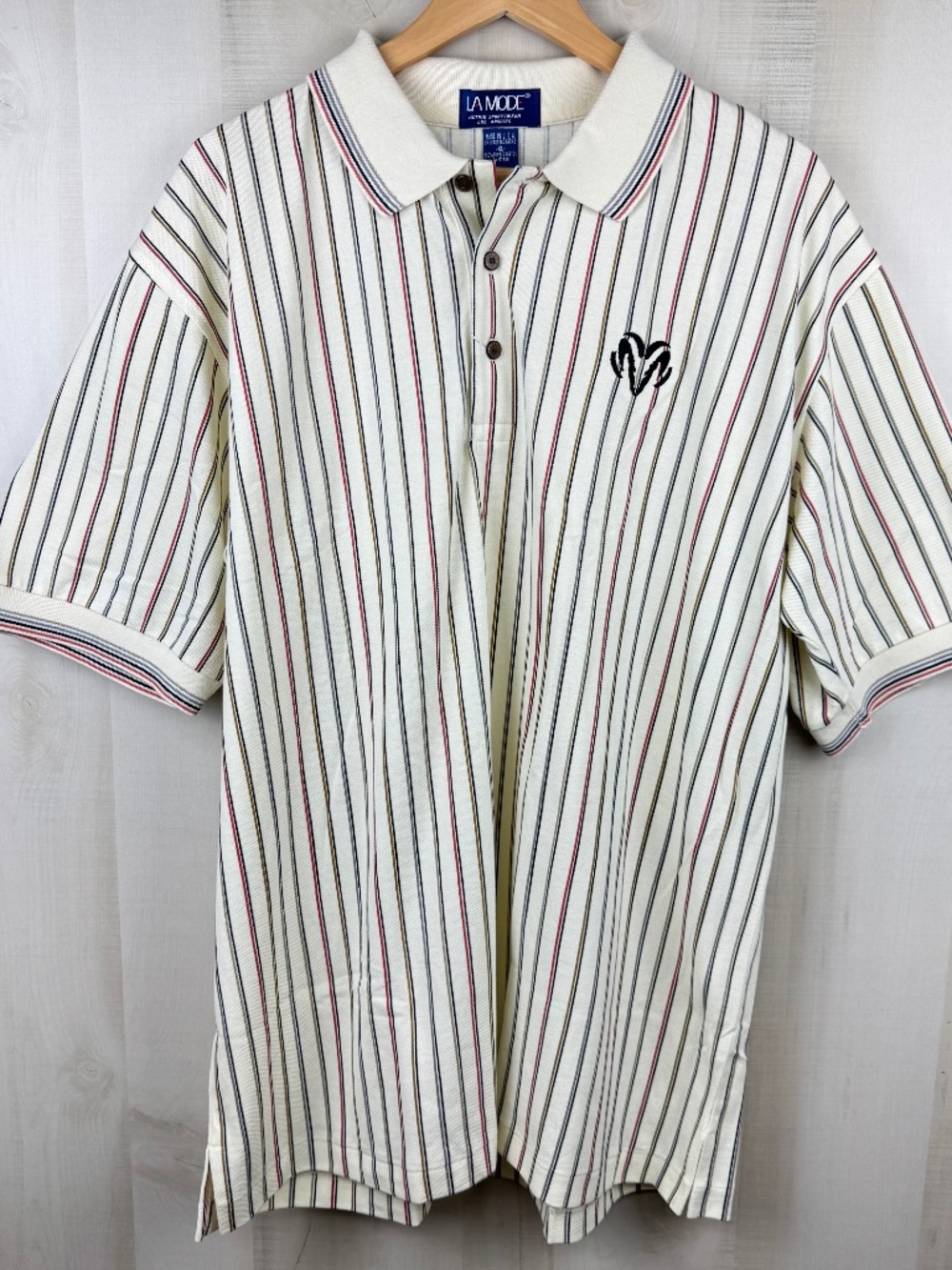 NWT Vintage La Mode Men’s Short Sleeve Polo Shirt Vertical Stripes Dodge Ram XL